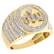 10K Yellow Gold Diamond Islamic Allah Arabic Step Shank Pinky Ring Band 1 CT.