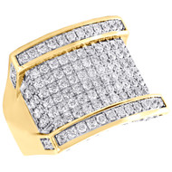 10K Yellow Gold Round Diamond Domed Statement Pinky Ring 20mm Pave Band 3.25 CT.