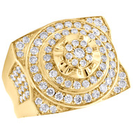 10K Yellow Gold Round Diamond Step Tier Circle Pinky Ring 20mm Pave Band 2.25 CT