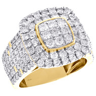 10K Yellow Gold Round Diamond Cluster Statement Pinky Ring 18mm Pave Band 3 CT.