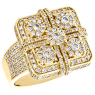 10K Yellow Gold Round Diamond Statement Cluster Pinky Ring 20mm Pave Band 2 CT.