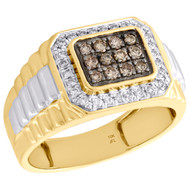 10K Yellow Gold Brown Diamond Wedding Band 12.50mm Men's Step Shank Ring 1/2 CT.