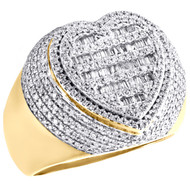 10K Yellow Gold Mens Baguette Diamond Tiered Heart Shape Pinky Ring Band 1.33 CT
