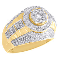 10K Yellow Gold Diamond Step Shank Tier 16mm Round Frame Pave Pinky Ring 1 CT.