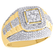 10K Yellow Gold Diamond Step Shank Tier 4-Prong 17mm Frame Pave Pinky Ring 1 CT.