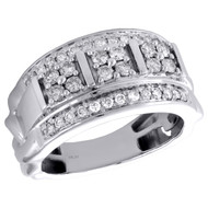 10K White Gold Round Diamond Domed Mens Statement Pinky Ring Wedding Band 1 CT.