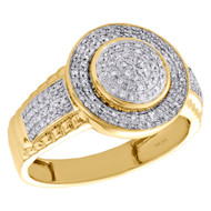 10K Yellow Gold Mens Diamond Statement Piny Ring 14.50mm Dome Pave Band 1/4 CT.