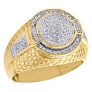 10K Yellow Gold Diamond Statement Piny Ring 16mm Step Shank Pave Band 1/4 CT.