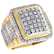 10K Yellow Gold Diamond Fluted Square Pinky Ring 22mm Step Shank Pave Band 2 CT.