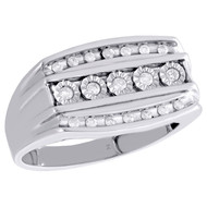 10K White Gold Real Diamond Channel Set Wedding Band 12mm Engagement Ring 1/4 CT