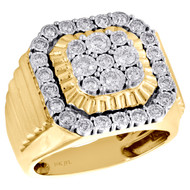 10K Yellow Gold Miracle Set Diamond Mens Octagon Dome Statement Pinky Ring 1 CT.