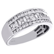 14K White Gold Baguette & Princess Cut Diamond Mens Wedding Band 1.28 CT.