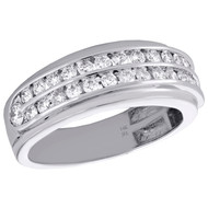 14K White Gold Mens Round Diamond Wedding Band 8.25mm Channel Set Ring 1.15 CT.