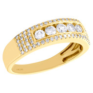 14K Yellow Gold 5 Stone Diamond Mens Wedding Band Solitaire Center Ring 1 CT.