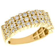 10K Yellow Gold Mens Round Diamond 3 Row Wedding Band Miracle Set Ring 0.78 CT.