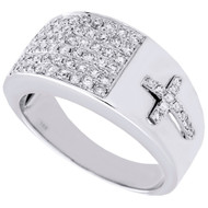 Diamond Cross Pinky Ring Mens 14K White Gold Engagement Wedding Band 0.94 Ct.