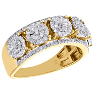 10K Yellow Gold Mens Miracle Set Diamond Wedding Band 10.25mm Cluster Ring 1 CT.