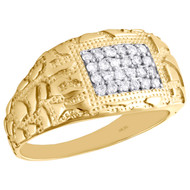 10K Yellow Gold Mens Round Diamond Nugget Ore Pinky Ring Statement Band 1/3 CT.