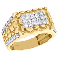 10K Yellow Gold Mens Diamond Rectangle Nugget Pinky Ring Statement Band 1.02 CT.