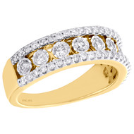 10K Yellow Gold Round Diamond Mens Wedding Band Bezel Set Design Ring 1.30 CT.