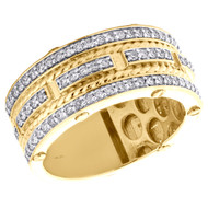 10K Yellow Gold Diamond Wedding Band 11mm Milgrain Rope Mens Pave Ring 1.02 CT.