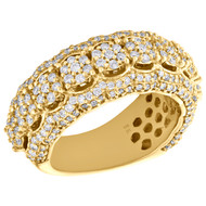 10K Yellow Gold Mens Diamond Flower Set Cluster Pinky Ring 11mm Fancy Band 2 CT.