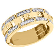 10K Yellow Gold Round Diamond Mens Wedding Band Screw Link Design Ring 0.65 CT.