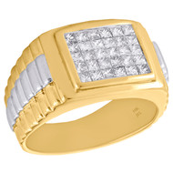 10K Yellow Gold Mens Princess Cut Diamond Tier Step Pinky Ring 13mm Band 1.05 CT