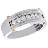 10K White Gold Diamond Wedding Band Mens 8mm Channel Set 7 Stone Ring 0.52 CT.