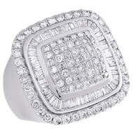 14K White Gold Baguette & Round Diamond Dome Square 23mm Mens Pinky Ring 2.34 CT