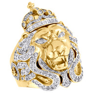 10K Yellow Gold Mens Diamond Lion Crown King Pinky Ring Solid 39mm Band 1.75 CT.