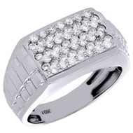 10K White Gold Round Cut Diamond Wedding Band Mens Fashion Pinky Ring 0.96 Ct.