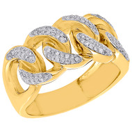 10K Yellow Gold Mens Diamond Miami Cuban Link Pave Set Design Pinky Ring .43 CT