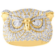 10K Yellow Gold Diamond Fancy Owl Face Statement Pinky Ring 17mm Band 1.29 CT.