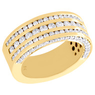 10K Yellow Gold Diamond Channel Set 3 Row Wedding Band 10mm Pinky Ring 3.50 CT.