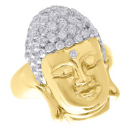 10K Yellow Gold Round Genuine Diamond Gautam Buddha Face Mens Pinky Ring 0.44 Ct