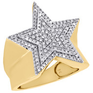 10K Yellow Gold Genuine Diamond Super Star Statement Pinky Ring 22mm Band 1/2 CT