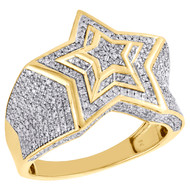 10K Yellow Gold Triple Tier Super Star Frame Diamond Pinky Ring 19mm | 1.33 CT.