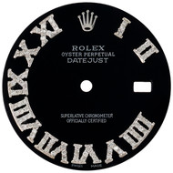 Diamond Roman Numeral Black Dial to Fit DateJust Rolex 36mm Quick Set 1/2 CT.