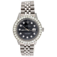 Mens Rolex 36mm DateJust Diamond Watch Jubilee Steel Band Black Dial 3.70 CT.
