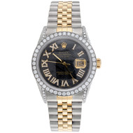 Rolex DateJust 16013 Diamond Watch 18K Gold / Steel 36mm Meteorite Dial 5.40 CT.