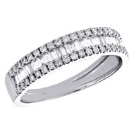 14K White Gold Round & Baguette Diamond Wedding Band 4.50mm Fancy Ring 5/8 CT.