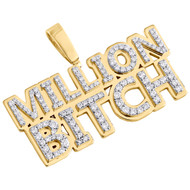 10K Yellow Gold Diamond Custom"Million Bitch" Statement Pendant 1.70" | 3.25 CT