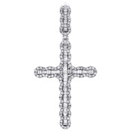 10K White Gold Baguette Diamond Cross Pendant 1.70" Invisible Set Charm 1 CT.