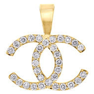 14K Yellow Gold Diamond Custom Double CC Initial Pendant 1" Letter Charm 1.25 CT