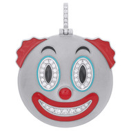 10K White Gold Diamond Clown Face Emoji Pendant 1.80" Enamel Pave Charm 0.80 CT.
