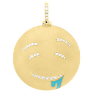10K Yellow Gold Diamond Smiley Drooling Face Eomji Pendant 1.75" Charm 0.40 CT.