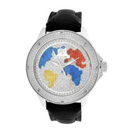 Men's Ice Mania IM3048 Genuine Diamond Silver Tone Color World Map Watch 0.08 CT