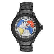 Men's Ice Mania IM3509MI Diamond Black PVD World Map Watch Metal Band 0.08 CT.