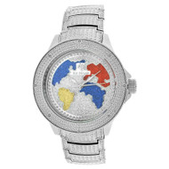 Men's Ice Mania IM3513MI Genuine Diamond World Map Dial Watch Metal Band 0.08 CT